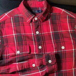 Polo Ralph Lauren Red & Grey Plaid Flannel L/S Shirt Men's SIZE SMALL